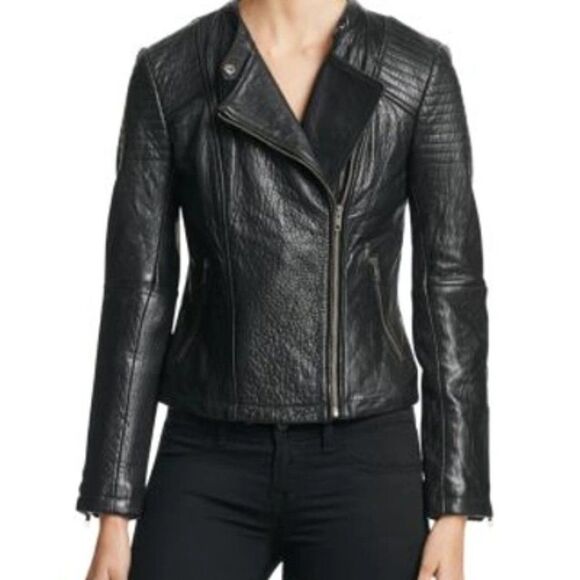 Cupcakes & Cashmere 100% Leather Shirley Moto Jacket size Small in Black - Picture 1 of 15